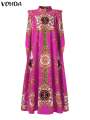 Plus Size 5XL VONDA Elegant Party Women Sundress Bohemian Stand Collar Sleeveless Printed Maxi Dress Casual Bat Sleeve Long Robe. 