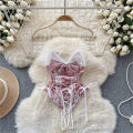 Chinese Transparent Vintage Embroidery Jacquard Halter Top Dressing Sleepwear Open Front Bindings Gauze Dress 4-Piece Set.