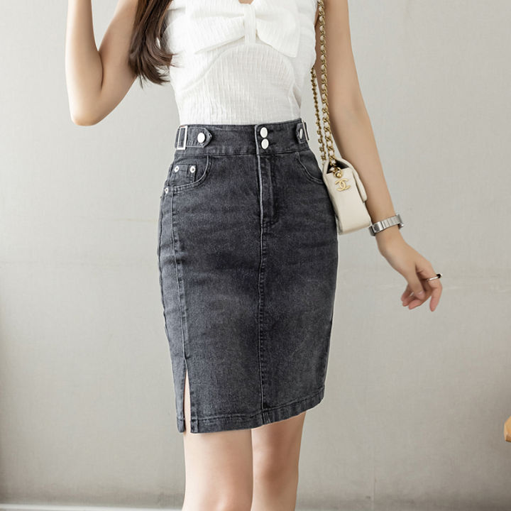 Autumn%202025%20Plus%20Size%20Skirt%20For%20Women%20High%20Waist%20Large%20Size%20Slit%20Black%20Or%20Blue%20Jeans%20Skirts%20Korean%20Fashion%20Slim%20Jupe%20Femme%20-%20Image%204