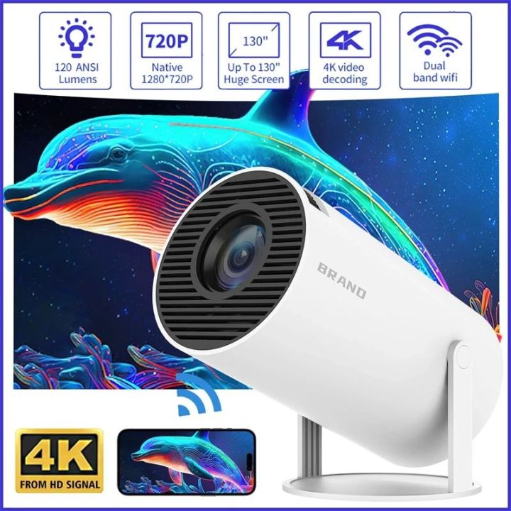 Smart Projector Android 12 Home Theater 180 Degree Rotation Smart Android 4K HD Dual Wifi BT5.0 Mini Proyector Portable Projector