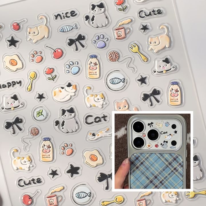 INS Cute Cat Dog Sticker Korean Style Cute 3D Relief Decal Decorative Kawaii Stickers Mobile Phone Case DIY PC Waterproof Decals