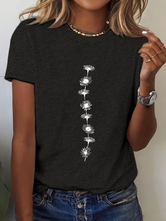Plus%20Size%20Women'S%20Casual%20Sunflower%20Print%20T-Shirt%20Short%20Sleeve%20Crew%20Neck%20Top%20Perfect%20for%20Summer%20Casual%20Wear%20Sunflower%20Graphic%20Tee%20-%20Image%203