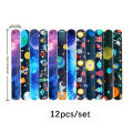 12Pcs Space Theme Slap Circle Glitter Sequins Slap Pop Circle Bracelet For Baby Shower Birthday Party Decor Kids Gifts. 