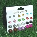 Ear Studs Pearls Multicolour 12 Pairs  in Different Sizes. 