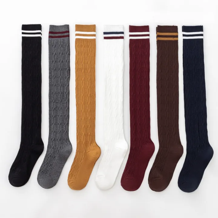 1%203%20Pairs%20Women's%20Cotton%20Thigh%20High%20Socks%20Over%20The%20Knee%20Colorful%20Striped%20Pattern%20Casual%20Daily%20Wear%20Fashion%20Socks%20Black%20White%20-%20Image%202