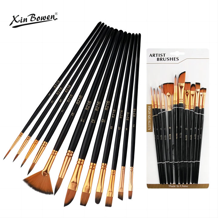 12%20PCS%20Nylon%20Bristle%20Brushes%20Set%20for%20Artists%20And%20Amateurs%20-%20Flat%20Brushes%20for%20Watercolor%20Oil%20Paint%20Acrylic%20Painting%20-%20Image%208