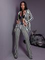 Black and white striped women's suit Jacket Niche 2024 Spring new holiday party high-end suit jacket Women's casual loose coat. 