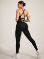 Seamless Women's Yoga Jumpsuits Racerback Strappy Back Athletic One-Piece Bodysuits for Gym & Workout Activewear.