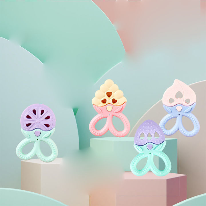 4pcs Fruit Gum Bite Le Mol Teeth Toy for Infants and Young Children Teething Hand Grip Training Mouth Desire Color Random