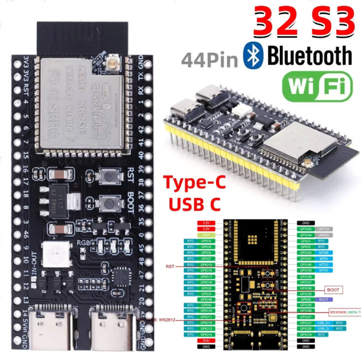 S3 Development Board S3-DevKitC-1 Bluetooth 2.4G Wifi Module for Arduino 8MB PSRAM 16MB FLASH N16R8 Dual Type-C 44P