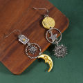 Greek Mythology Face Sun Moon Pendant Creative Design Women's Asymmetric Personality Pendant Earrings Party  Custom Jewelry. 
