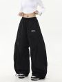 Casual Chic Sweatpant Retro Matching Oversize Women's Wide Leg Pant Low Waist Drawstring Lady Cargo Pants Y2K Hip Hop Streetwear.