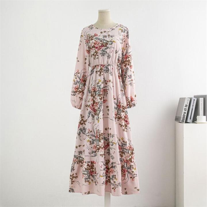 Spring%20Autumn%20Women%20Chiffon%20Dresses%20Casual%20Floral%20Printed%20Bark%20Crinkling%20Long%20Dresses%20O-neck%20Long%20Sleeve%20Loose%20Muslim%20Maxi%20Dress%20-%20Image%205