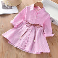 2025 Girls Fashion Clothes for Spring Autumn Striped Shirt Design with Belt Stylish and Comfortable Dress Girls Casual Dresses. 