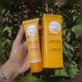 “Tinted sunscreen cream SPF 100 very high protection for sensitive skin lightweight non-greasy sunblock 40ml”. 