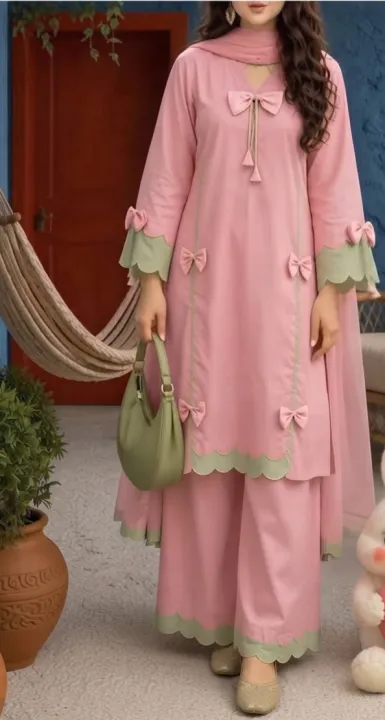 Women%20Pink%203%20Piece%20Stitched%20Suit%20%7C%20Stylish%20Lawn%20Dress%20with%20Scallop%20Detail%20&%20Bows%20-%20Image%202