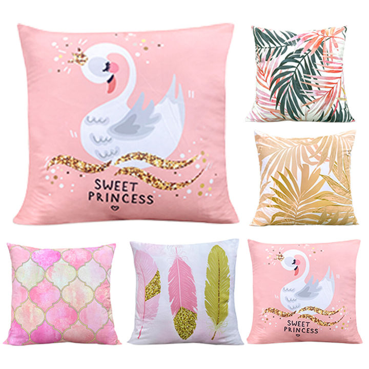 Pink series cushion cover with zipper, cushion cover 18x18 inches, double-sided print, gold feather, swan print, fish scale printing, etc. beautiful home decor.