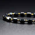 Magnetic Black Onyx Gold Bead Necklace Unisex Healing Therapy Jewelry For Men Women with Magnetic Clasp. 