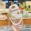 500ml Cute Rabbit Ear Plastic Water Bottles With Straw For Girls Kids Portable Strap Student Bottle With Cup Cover. 