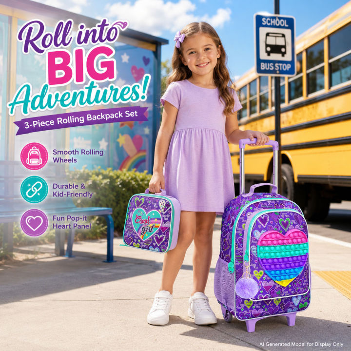 3PCS%20Rolling%20Backpack%20for%20Girls,%20Kids%20Roller%20Wheels%20Bookbag,%20Wheeled%20School%20Bag%20with%20Lunch%20Bag%20-%20Heart%20Purple%20-%20Image%205