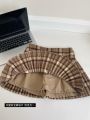 Plaid Pleated Mini Skirt Thick Wool Short Skirt High Waist Box-pleat Miniskirt for Women Teen-girl Preppy Style Outfit.