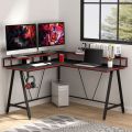 L-Shaped Desk with Shelf, 57 x 51 Inch Corner Computer Gaming Desk with Monitor Stand for Home Office and Gamer, Large PC Laptop Study Writing Table Workstation. 