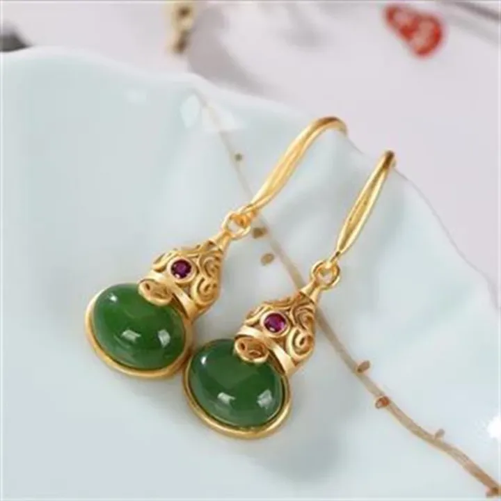 Silver%20inlaid%20natural%20Hetian%20Jasper%20Froude%20gourd%20Earrings%20Chinese%20retro%20palace%20style%20women's%20Christmas%20Halloween%20Gift%20-%20Image%202