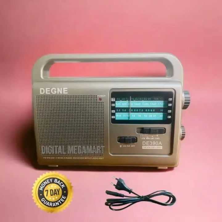 Portable Radio FM - MW - SW1 - 8 Portable World Bands Receiver - Flashlight - AC-220V & DC Jack 6V Jack and Earphone Supported