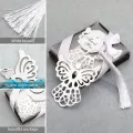 5PCS Metal Angel Silver Bookmark White Ribbon Tassel Snow Bookmark for Wedding Baptism Baby Shower Souvenirs Party Giveaway Gift. 