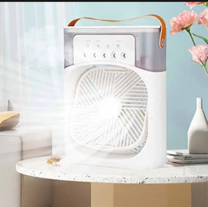 3 in 1 mini air coller with ice cubes & fan spray Gear wind adjusment with 7 ambient lighting...