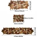 1pc Autumn Maple Leaf Embroidered Table Runner, Flocked Brown Maple Design, Rustic Farmhouse Thanksgiving Harves. 