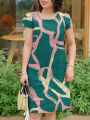 ZANZEA Summer Short Sleeve Dress Women Knee-length O Neck Casual 2024 OL Work Printing Party Vestidos Holiday Elegant Sundress. 