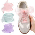 4cm Wide Fishtail Organza Shoelaces Wave Chiffen Yarn Bow Laces Beauty White Casual Sneaker DE Training Shoes Laces（1pairs）. 