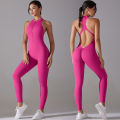 Hollow Backless Scrunch Sporty Jumpsuit Raises Butt Woman Gym Set One Piece Sport Suit Sleeveless Zip Yoga Fitness Overalls.