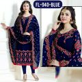 Ladies Navy Blue Embroidered Dress ST-940 (Unstitched). 