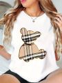 Women's Sporty Casual Striped Bear Print T-Shirt - Breathable Moisture-Wicking Lightweight Soft  Round Neck Short Sleeve Top. 