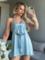 Sisterlinda Women Sweet  Satin Dress Chic Elegant Bow Patchwork Sleeveless Summer Trend Vacation Party Club Fashion Bodycon. 