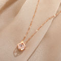 Classic Zircon Crystal Inside Hollow Square Stainless Steel Necklace For Women Korean Fashion Sexy Female Clavicle Chain Jewelry. 