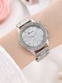 6 Pieces of Fashionable and Versatile Diamond Inlaid Rhinestone WOMEN'S Quartz Steel Band Watch+necklace+earrings+ring+bracelet. 