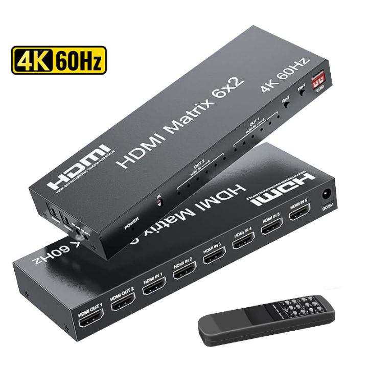 4K 60Hz HDMI Matrix Switch 6 in 2 out HDMI Spliitter Switcher 6x2 with ...