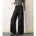 Girls Baggy Thin Wide Leg Cargo Jeans High Street Retro Female High Waist Pants Lady Casual Fashion Solid Denim Trousers. 