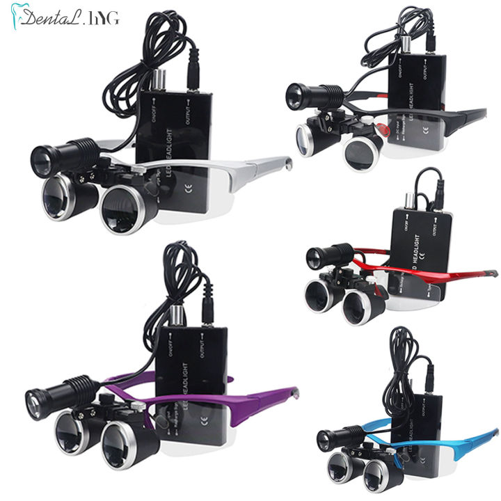 Dental Loupes 2.5/3.5x Magnifier Lab Medical Magnification Binocular Magnifier Headlight Headlamp 5W Spot Light With Battery