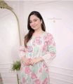 Pink Green A Line Cotton Kurta Set.