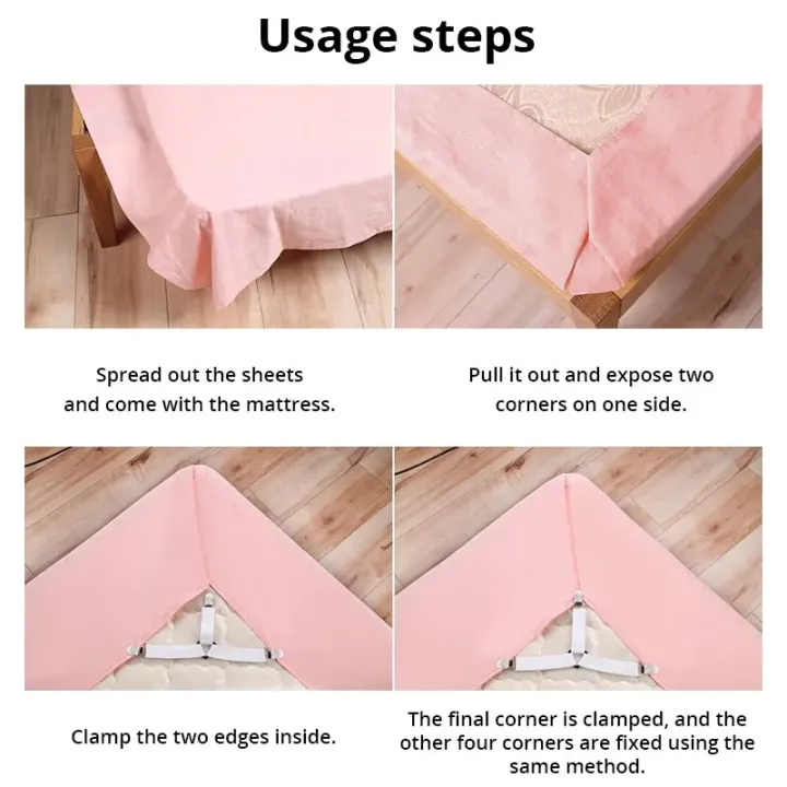 4Pcs%20Adjustable%20Bed%20Sheet%20And%20Quilt%20Holder%20for%20Bed%20Sheet%20Organizer%20Mattress%20Cover%20Clip%20For%20Home%20Elastic%20Straps%20Adjustable%20Clips%20-%20Image%203