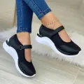 Round Head Knitted Women's Thick Sole Single Shoes Women's Large Size 36-43 Grid Casual Women's Shoes Sneakers Women. 