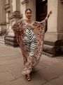 Spring and Summer Elegant New European and American Women's Clothing, Middle Eastern Retro Ethnic Style Printed Dress, Muslim Plus-Size Loose Robe, Stylish Commuter Dress.