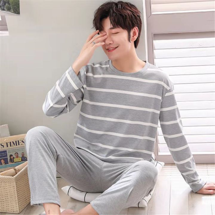 2%20Sets%20of%20Men%20Pajamas%20Set%20of%20Long-Sleeved%20Long%20Trousers%20Students%20Sleepwear%20Homewear%20Cartoon%20O-Neck%20Striped%20Nightwear%20Loungewear%20-%20Image%202