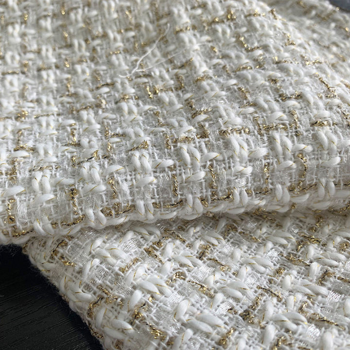 1/2/3M%20Gold%20Silk%20Small%20Fragrance%20Fabric%20Polyester%20Woolen%20Tweed%20Fabric%20Women's%20Shoes%20Hats%20Bags%20DIY%20Clothing%20Dress%20Handmade%20Sewing%20-%20Image%205