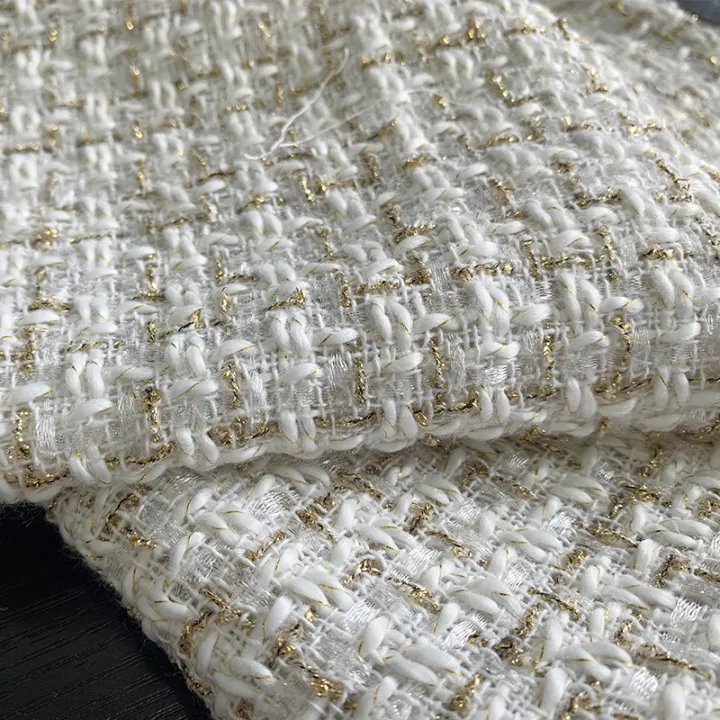 1/2/3M%20Gold%20Silk%20Small%20Fragrance%20Fabric%20Polyester%20Woolen%20Tweed%20Fabric%20Women's%20Shoes%20Hats%20Bags%20DIY%20Clothing%20Dress%20Handmade%20Sewing%20-%20Image%205