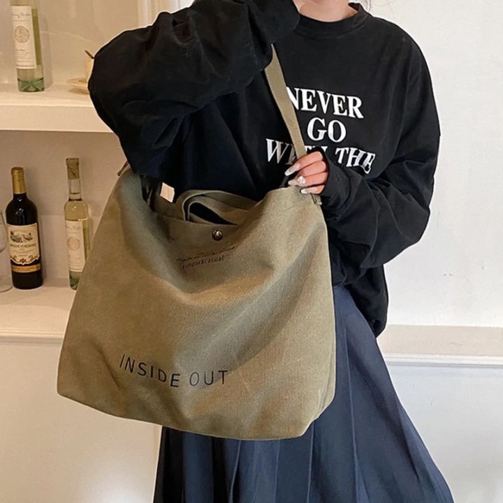 Fashion Large Capacity Arts Students Package Japanese Canvas Women's Simple Cross-body Bag Wash Canvas Thick Handbag